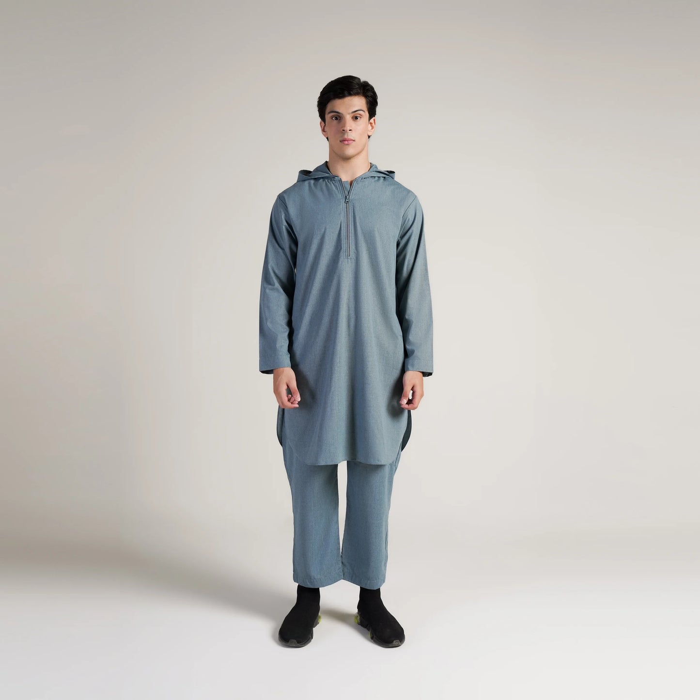Aegean Teal Contemporary Kurta Hoodie Suit
