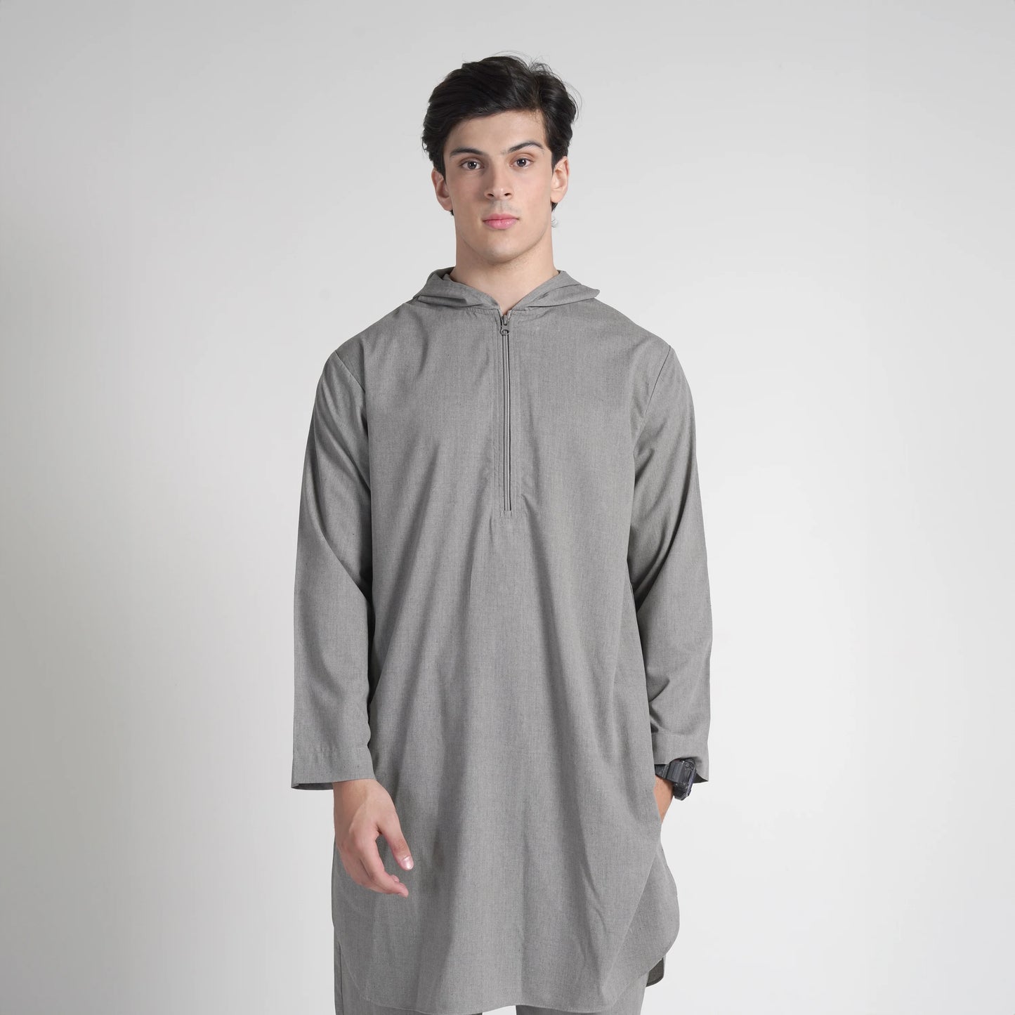 Steel Contemporary Kurta Hoodie Suit