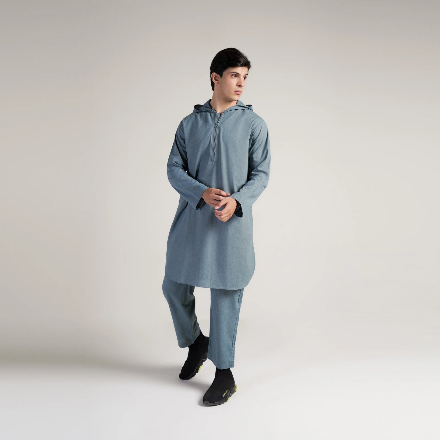 Aegean Teal Contemporary Kurta Hoodie Suit