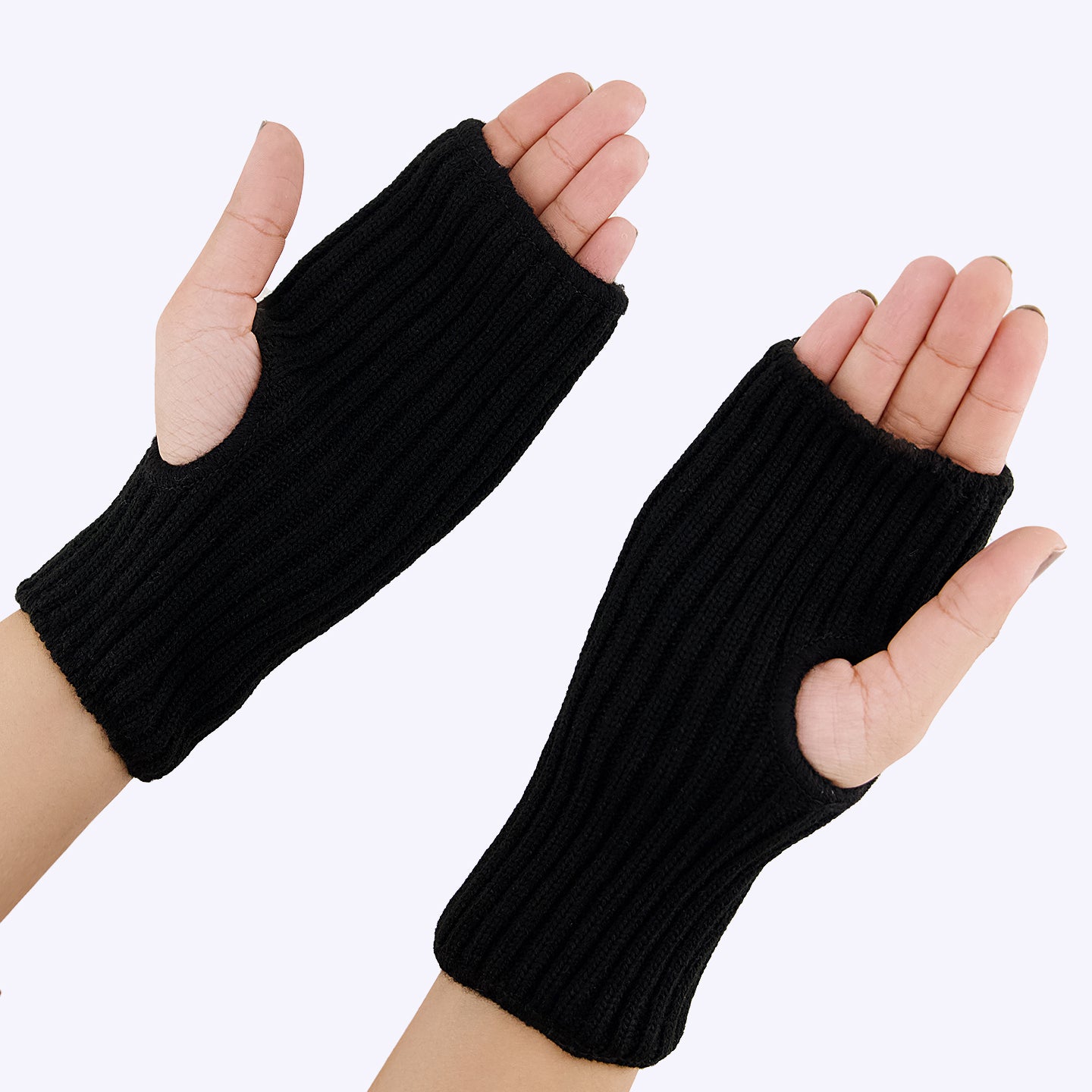 Ribbed Knit Gloves - Black