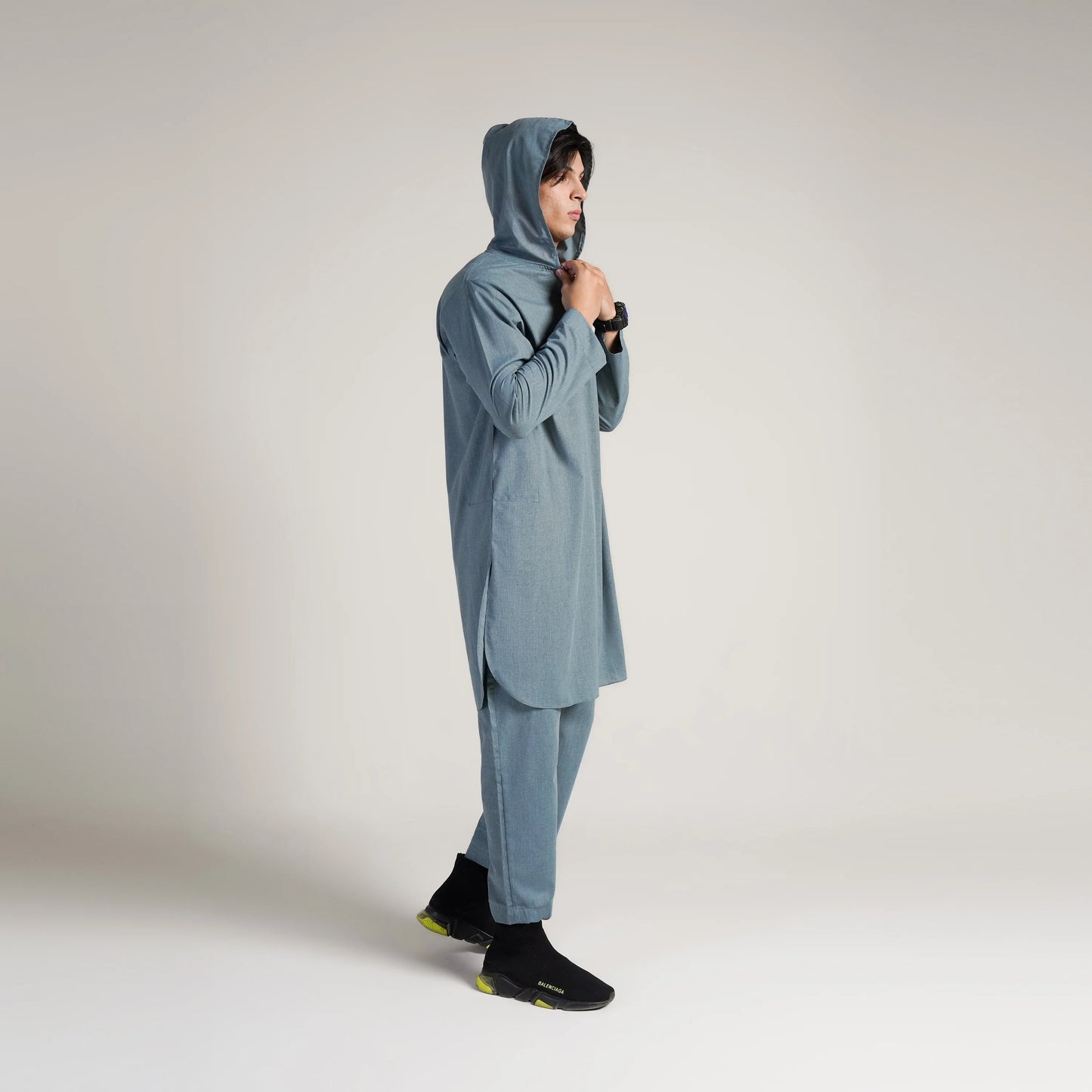 Aegean Teal Contemporary Kurta Hoodie