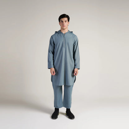 Aegean Teal Contemporary Kurta Hoodie